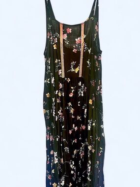 Kensie Black Floral Maxi Dress with Pink & Yellow Blooms